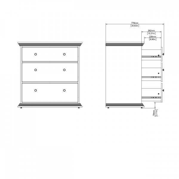 North Byrå med 3 lådor - Vit North Byrå med 3 lådor - Vit