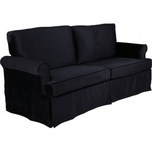 Soffa 2-sits med kjol - Svart sammet - 191 cm bred Soffa 2-sits med kjol - Svart sammet - 191 cm bred