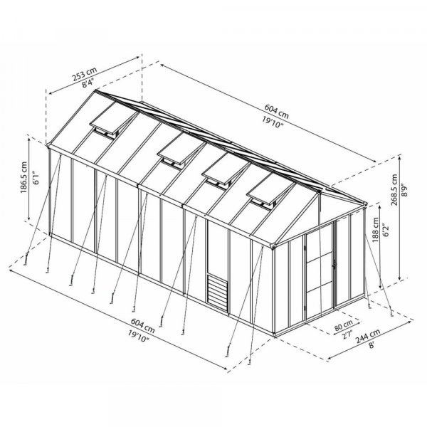 Växthus Glory 14,7 m² - Antracitgrå + Växthus Glory 14,7 m² - Antracitgrå +