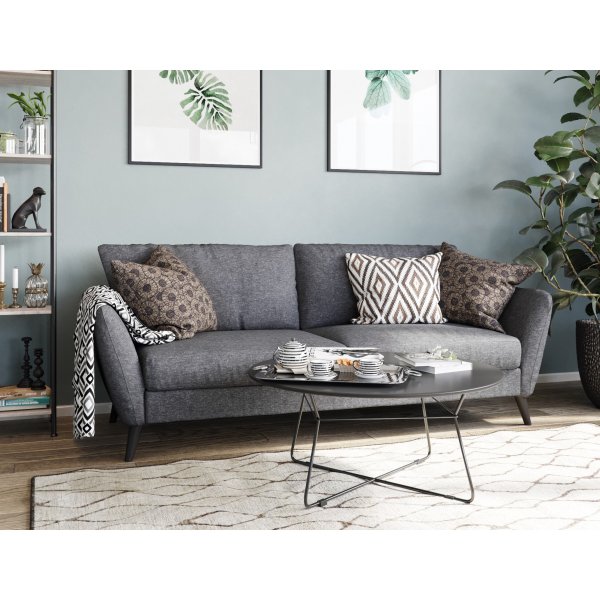 Country 3-sits soffa - Gr (tyg) / Svarta ben + Mbeltassar