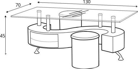 Table basse de runion avec tabourets 130 x 70 cm - Gris fonc/gris + Pieds de meubles
