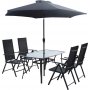 Bjurvik matgrupp; bord med 4 st stolar plus parasol By Martinsen - Svart