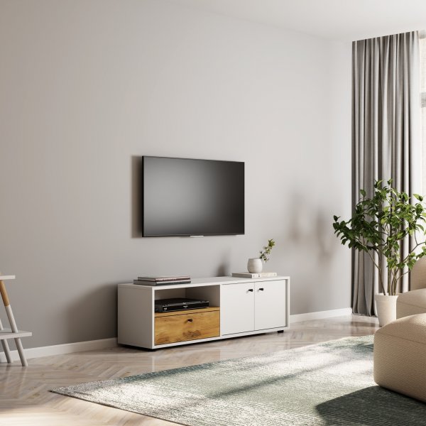 Pao TV-bänk - Vit/ek Pao TV-bänk - Vit/ek