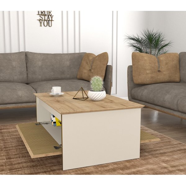 Sion soffbord 90 x 60 cm - Beige/guld/valnöt Sion soffbord 90 x 60 cm - Beige/guld/valnöt