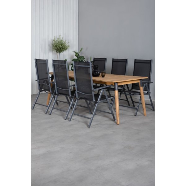 Groupe de repas extérieur Julian avec 6 chaises Break - Noir/Naturel Groupe de repas extérieur Julian avec 6 chaises Break - Noir/Naturel