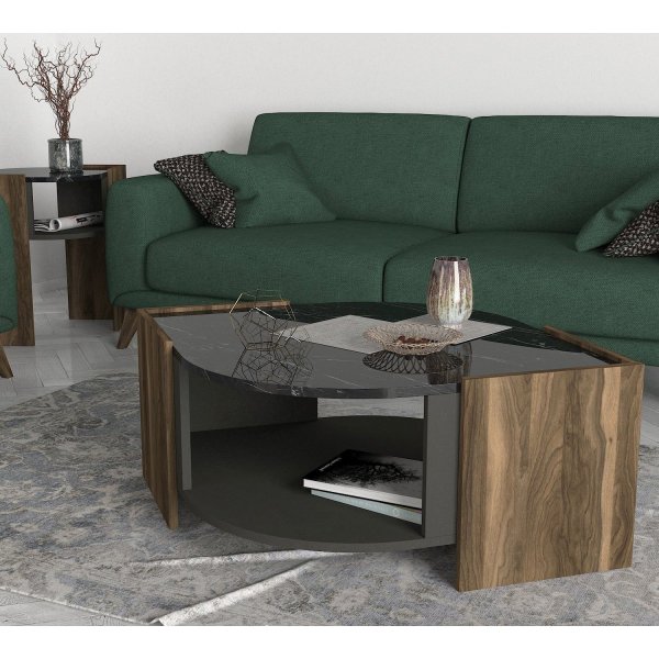 Table basse Marbel 75 x 75 cm - Noyer/gris/noir Table basse Marbel 75 x 75 cm - Noyer/gris/noir