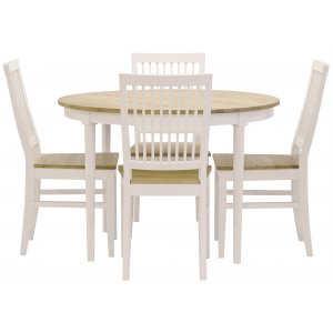 Groupe de repas : table  manger Lck, ronde - blanc/chne huil + 4 chaises Selma - blanc/chne huil