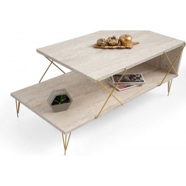 Loire soffbord 100 x 50 cm - Travertin/guld Loire soffbord 100 x 50 cm - Travertin/guld