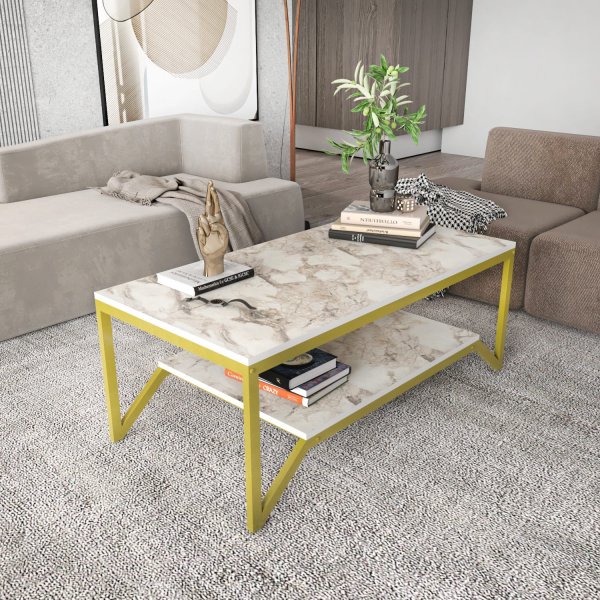 Flora soffbord 120 x 60 cm - Guld/vit Flora soffbord 120 x 60 cm - Guld/vit