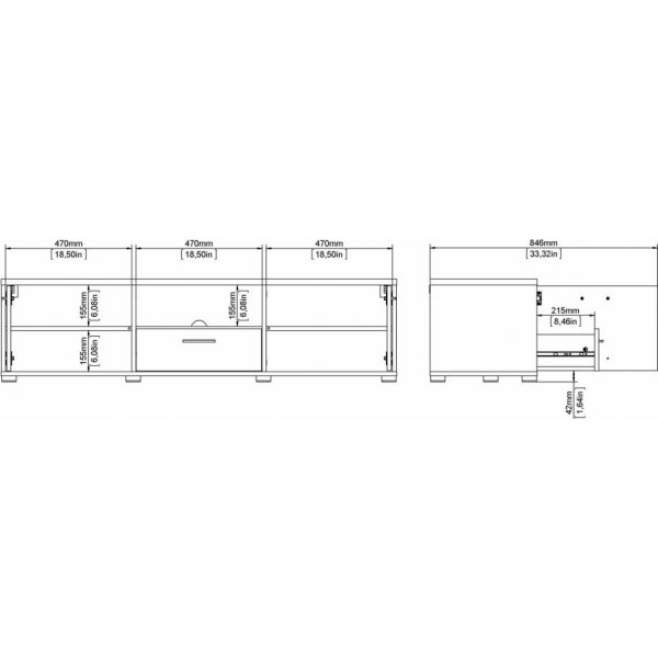 Banc mdia avec tiroirs - Noir