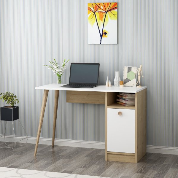 Bureau Corso 110x50 cm - Blanc/chne saphir