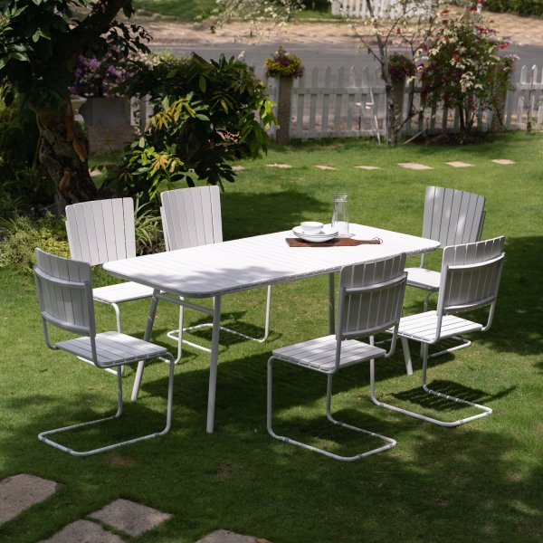 Holmsund matgrupp; bord 180x80 cm med 6 st stolar - vit Holmsund matgrupp; bord 180x80 cm med 6 st stolar - vit