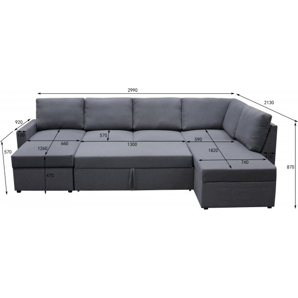 Bäddsoffa U-form mörkgrå - Dream Bäddsoffa U-form mörkgrå - Dream