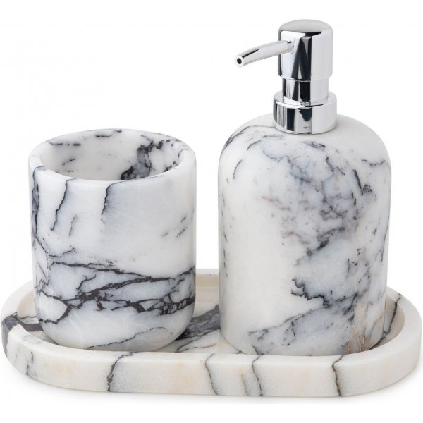 Badrumsset i vit marmor från Sicilien med 3 delar Badrumsset i vit marmor från Sicilien med 3 delar