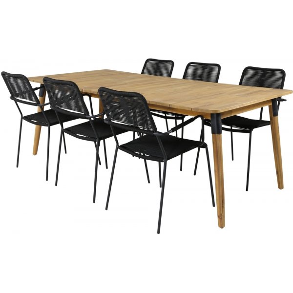 Julian utematgrupp med 6 st Lindos karmstolar - Svart/Natur