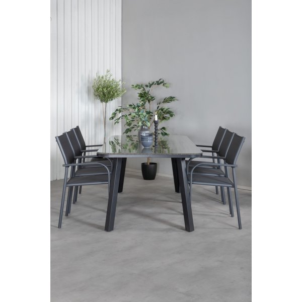 Paola utematgrupp med 6 st Santorini stolar - Svart/Natur