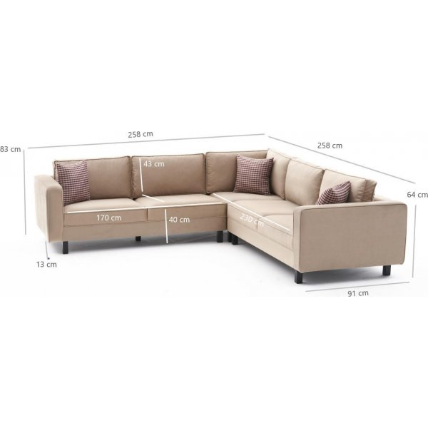 Canapé d'angle Kale - Velours crème Canapé d'angle Kale - Velours crème