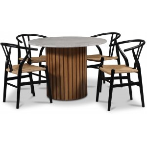 Sumo eetgroep 105 cm incl. 4 Brandon zwarte eetkamerstoelen - Geolied eiken / Zilvermarmer