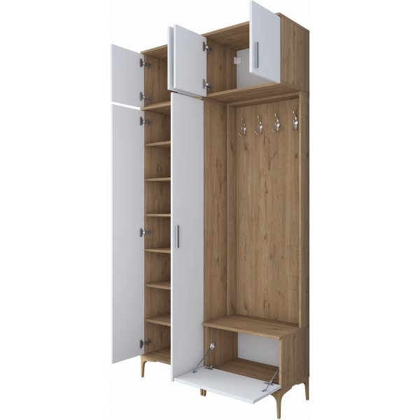 Meuble d\\\'entrée Esa 120 x 37,5 x 240 cm - Noyer/blanc Meuble d\\\'entrée Esa 120 x 37,5 x 240 cm - Noyer/blanc