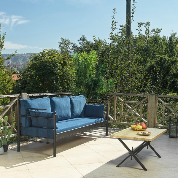 Hampus 3-sits utesoffa - Svart/blå Hampus 3-sits utesoffa - Svart/blå