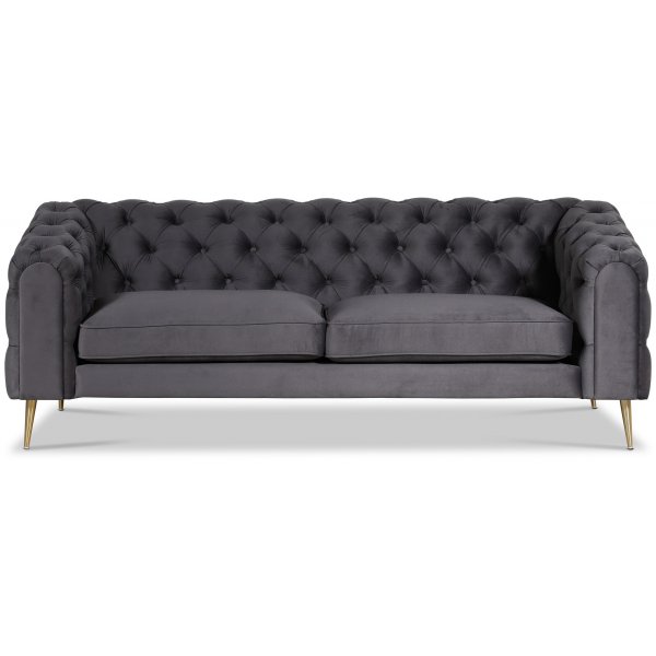 Tiffany 3-sits chesterfield i grå sammet / Mässing Tiffany 3-sits chesterfield i grå sammet / Mässing