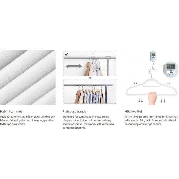 Cintre, velours, 45 cm, paquet de 50 - Blanc