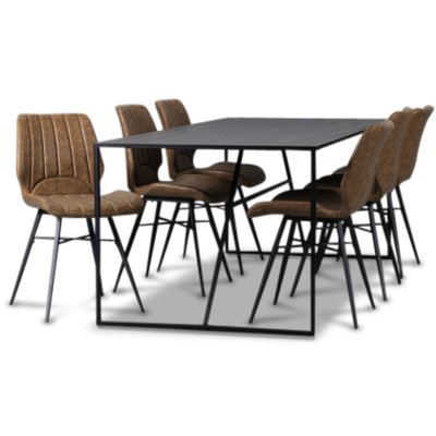 Lazio matgrupp 195 cm bord med 6 st Unique stolar - Svart/Brun