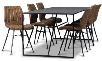 Lazio matgrupp 195 cm bord med 6 st Unique stolar - Svart/Brun