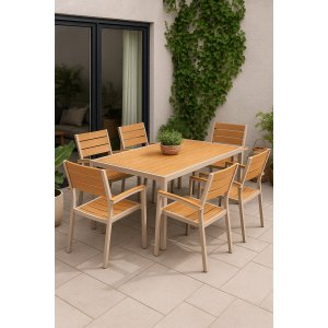 Matgrupp 6 stolar och matbord 205 x 90 cm beige/ek - Las Vegas Matgrupp 6 stolar och matbord 205 x 90 cm beige/ek - Las Vegas