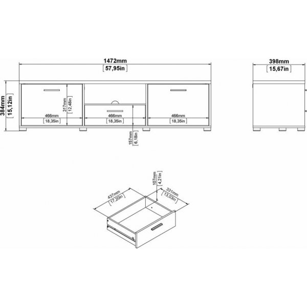 Banc mdia avec tiroirs - Noir