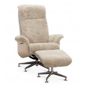 Fårskinnsfåtölj med fotpall beige / whitewash - Ulla Fårskinnsfåtölj med fotpall beige / whitewash - Ulla