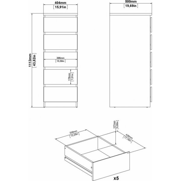 Naia slank dressoir met 5 laden - Zwart Naia slank dressoir met 5 laden - Zwart