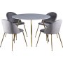 Deco matgrupp 110 cm runt bord + 4 st Art stolar gr sammet / Mssing
