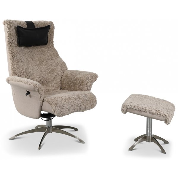 Ullrik fotpall - Beige f�rskinn