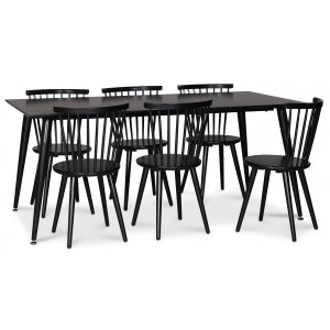 Tremper le groupe d'aliments; table  manger 180x90 cm avec 6 chaises en cannage noir Castor