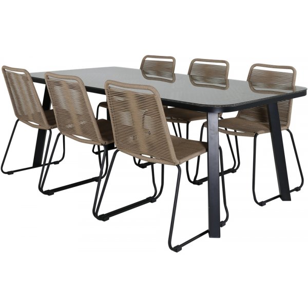 Paola utematgrupp med 6 st Lindos stolar - Beige/Svart/Natur Paola utematgrupp med 6 st Lindos stolar - Beige/Svart/Natur