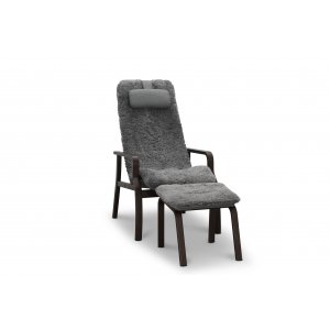 Reclinerfåtöljåtölj med fotpall i äkta fårskinn rökig ek/grå - Frank Reclinerfåtöljåtölj med fotpall i äkta fårskinn rökig ek/grå - Frank