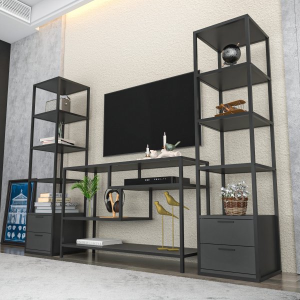 Robbins TV-bänk med hyllor - Svart/antracit Robbins TV-bänk med hyllor - Svart/antracit