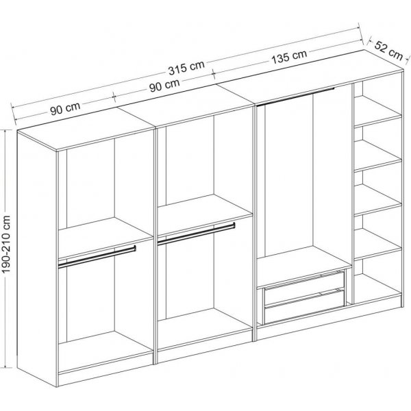 Cavolo garderob 315 cm, variant A - Antracit Cavolo garderob 315 cm, variant A - Antracit