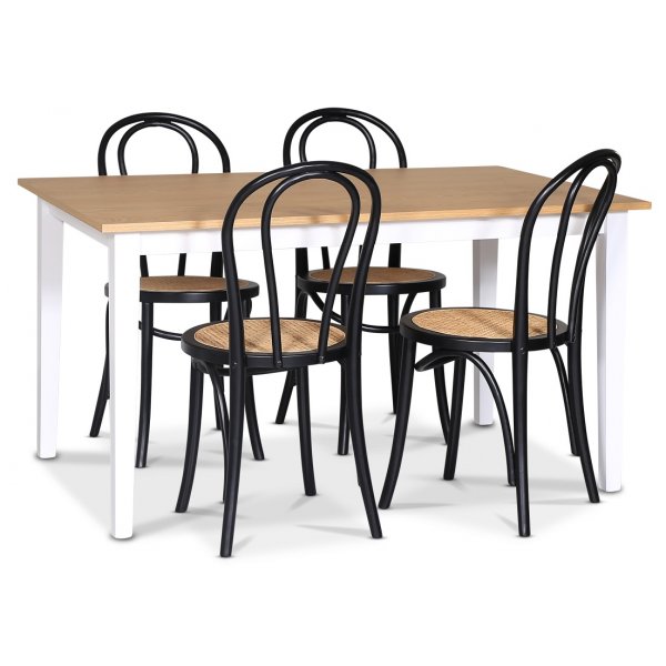 Fr matgrupp; matbord 140x90 cm - Vit / oljad ek med 4 st Danderyd No.18 stolar Svarta
