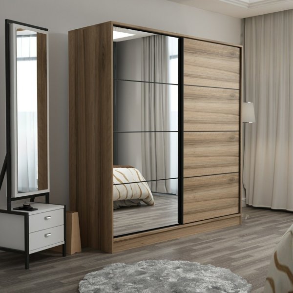 Kapusta garderob med spegeldörr, 220x52x210 cm - Brun Kapusta garderob med spegeldörr, 220x52x210 cm - Brun