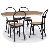 Fitchburg matgrupp; Ovalt matbord 106-141 cm - Vit / Oljad Ek med 4 st Danderyd No.16 matstolar Svart Fitchburg matgrupp; Ovalt matbord 106-141 cm - Vit / Oljad Ek med 4 st Danderyd No.16 matstolar Svart