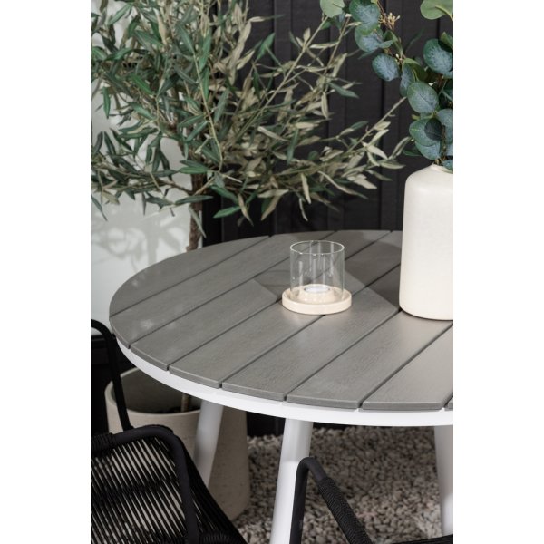 Break utematgrupp med 2 st Lindos karmstolar - Grå/Vit Break utematgrupp med 2 st Lindos karmstolar - Grå/Vit