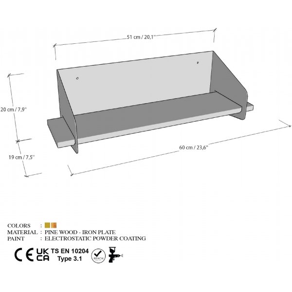 Brazo wandplank 60 x 19 x 20 cm - Zwart Brazo wandplank 60 x 19 x 20 cm - Zwart