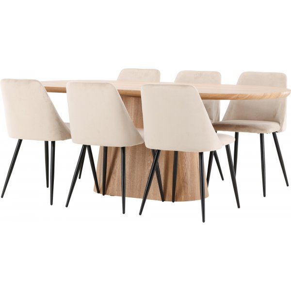 Matbord Stjärnö med 6 st Night stolar - Beige/svart Matbord Stjärnö med 6 st Night stolar - Beige/svart