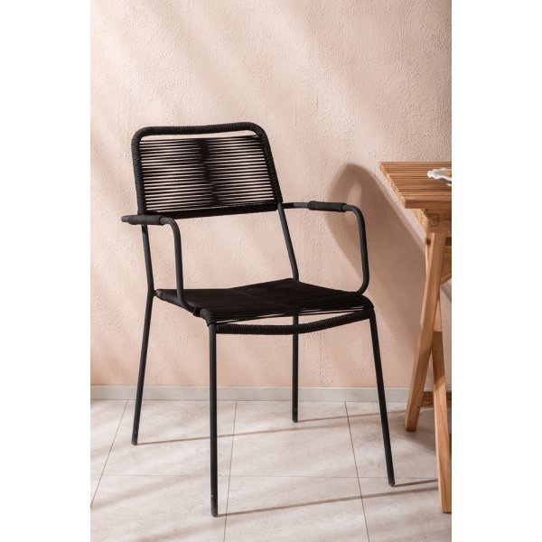 Ghana utematgrupp med 2 st Lindos karmstolar - Svart/Teak Ghana utematgrupp med 2 st Lindos karmstolar - Svart/Teak