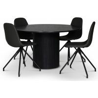 Nova matgrupp; runt matbord Ø130 cm, svartbetsad ek + 4 st Bridge matstolar snurrbara, Svart PU Nova matgrupp; runt matbord Ø130 cm, svartbetsad ek + 4 st Bridge matstolar snurrbara, Svart PU