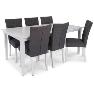 Groupe alimentaire Sandhamn; Table 180x95 cm avec 6 chaises Crocket - Blanc / Gris + 4.00 x Pieds de meubles