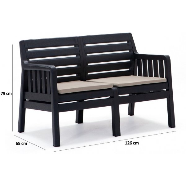 Groupe salon Lara avec canapé 2 places, 2 fauteuils et table - Anthracite Groupe salon Lara avec canapé 2 places, 2 fauteuils et table - Anthracite