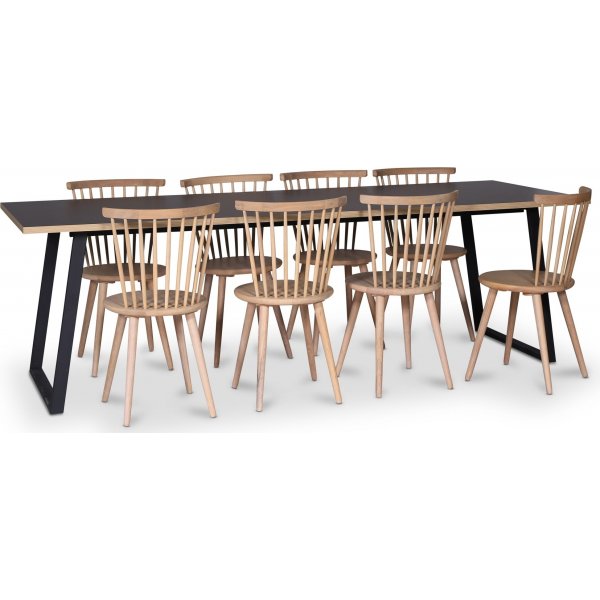 Edge 3.0 matgrupp 240x90 cm inkl 8 st vitoljade pinnstolar Castor - Svart Hgtryckslaminat (HPL)